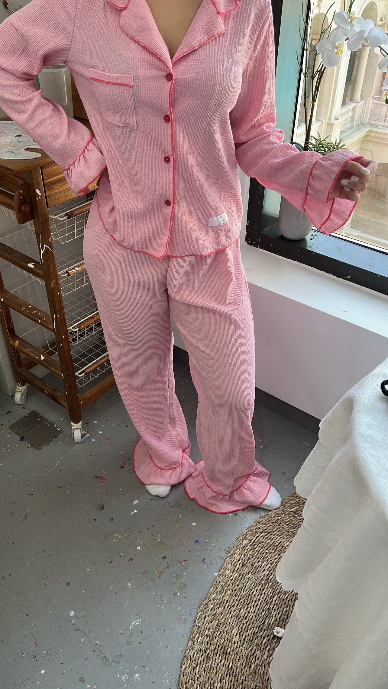 Pink bow pj set + bow clip