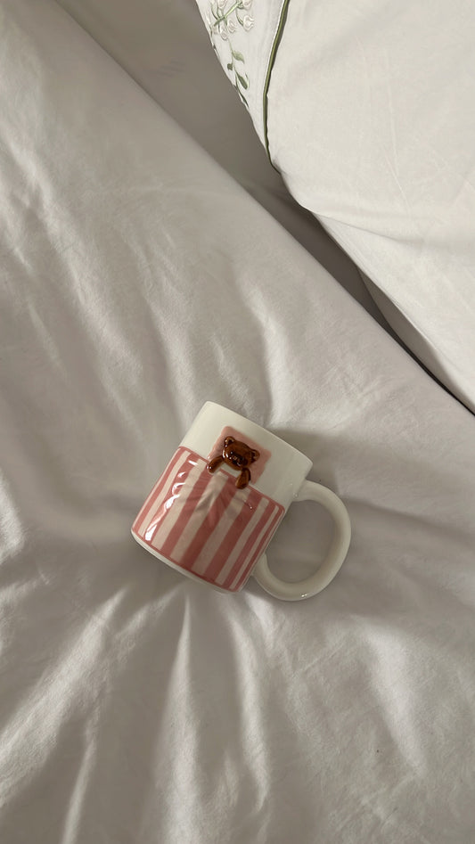 fluffy stripped bear mug🧸🩷🛏️