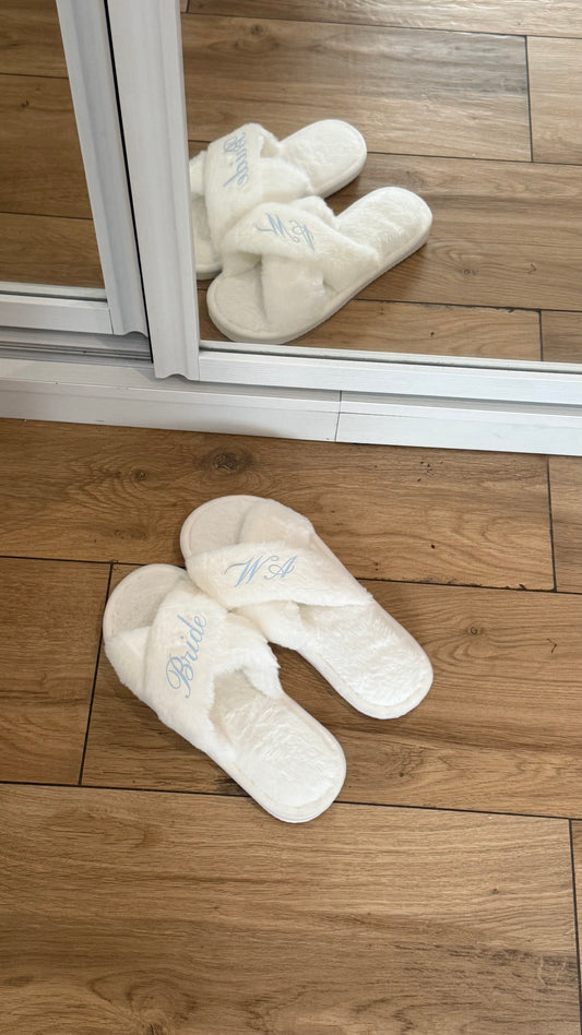 customized bride fur slippers
